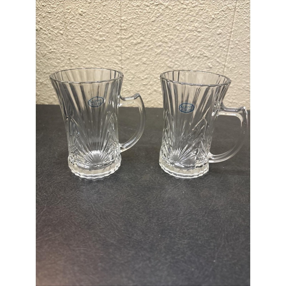 2 Alpine Cuisine Tea Cups Cut Glass Designs Turkish Tea Mug Set Vintage